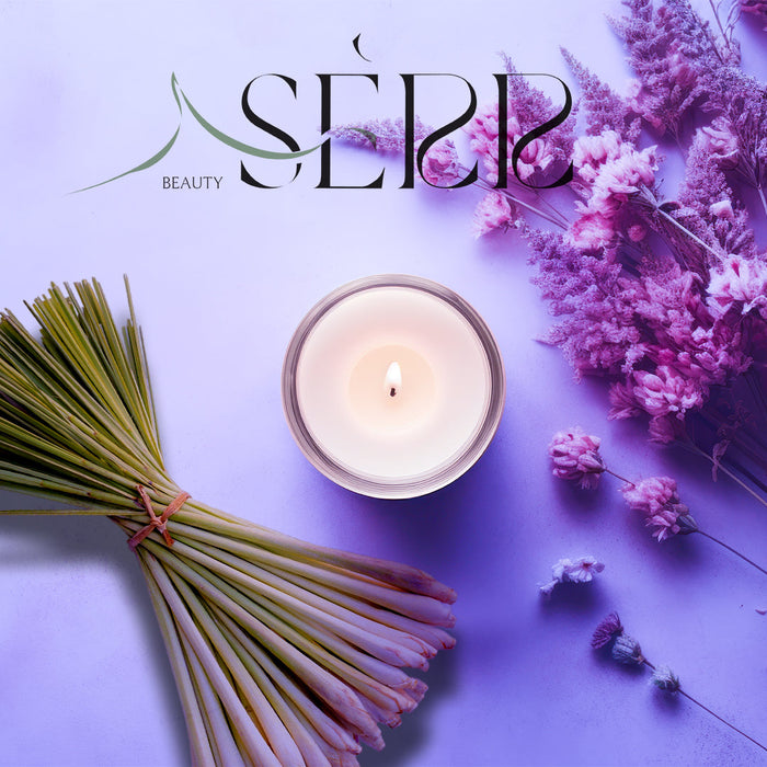 SerrBeauty Lavendel & Zitronengras Bienenwachs Duftkerze 125 g – handgefertigte Bio-Kerze mit beruhigendem Lavendel und erfrischendem Zitronengras. Perfekt für Aromatherapie und eine entspannende Atmosphäre zuhause.