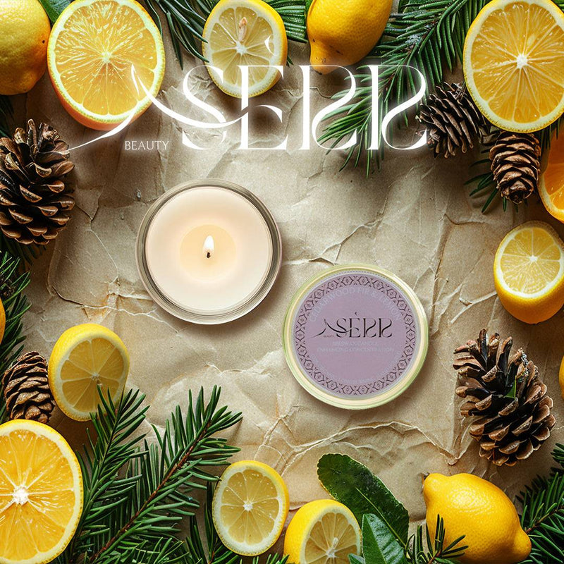 SerrBeauty Bienenwachskerze mit Zedernholz, Tanne und Zitrone, 125 g. Handgefertigte Bio-Kerze mit erfrischendem, holzig-zitrischem Aroma.