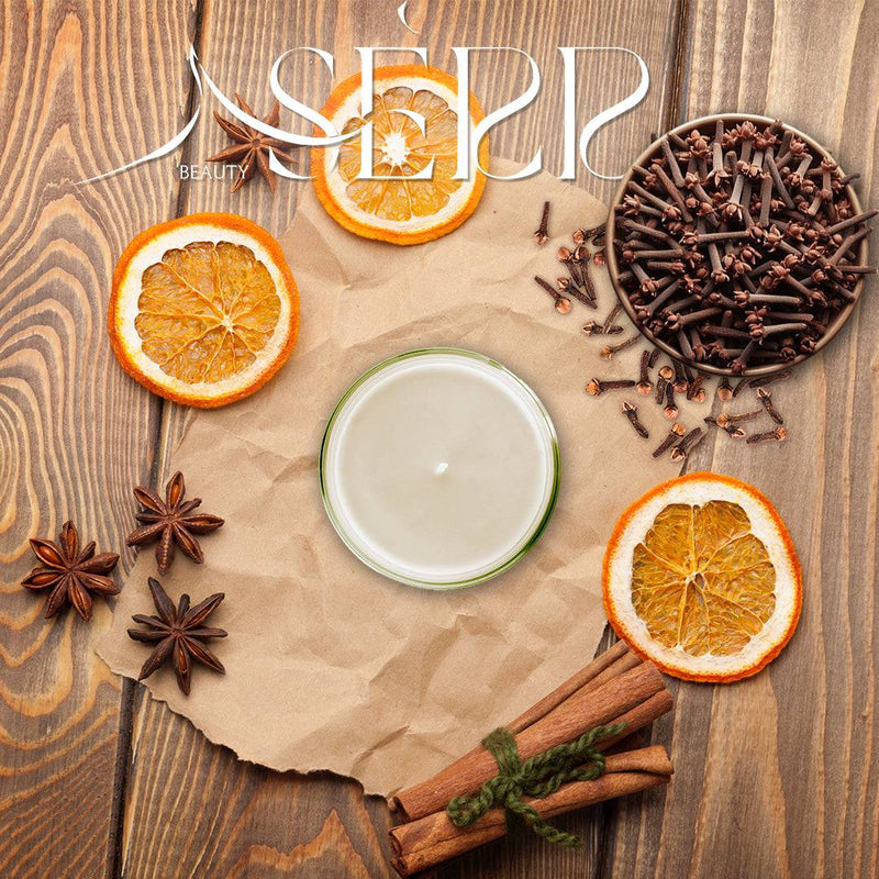 SerrBeauty Zimt, Nelke & Orange Bienenwachs Duftkerze 125 g – handgefertigte Bio-Bienenwachskerze mit würzigem Zimt, Nelke und erfrischender Orange. Perfekt für eine gemütliche und belebende Atmosphäre zu Hause.