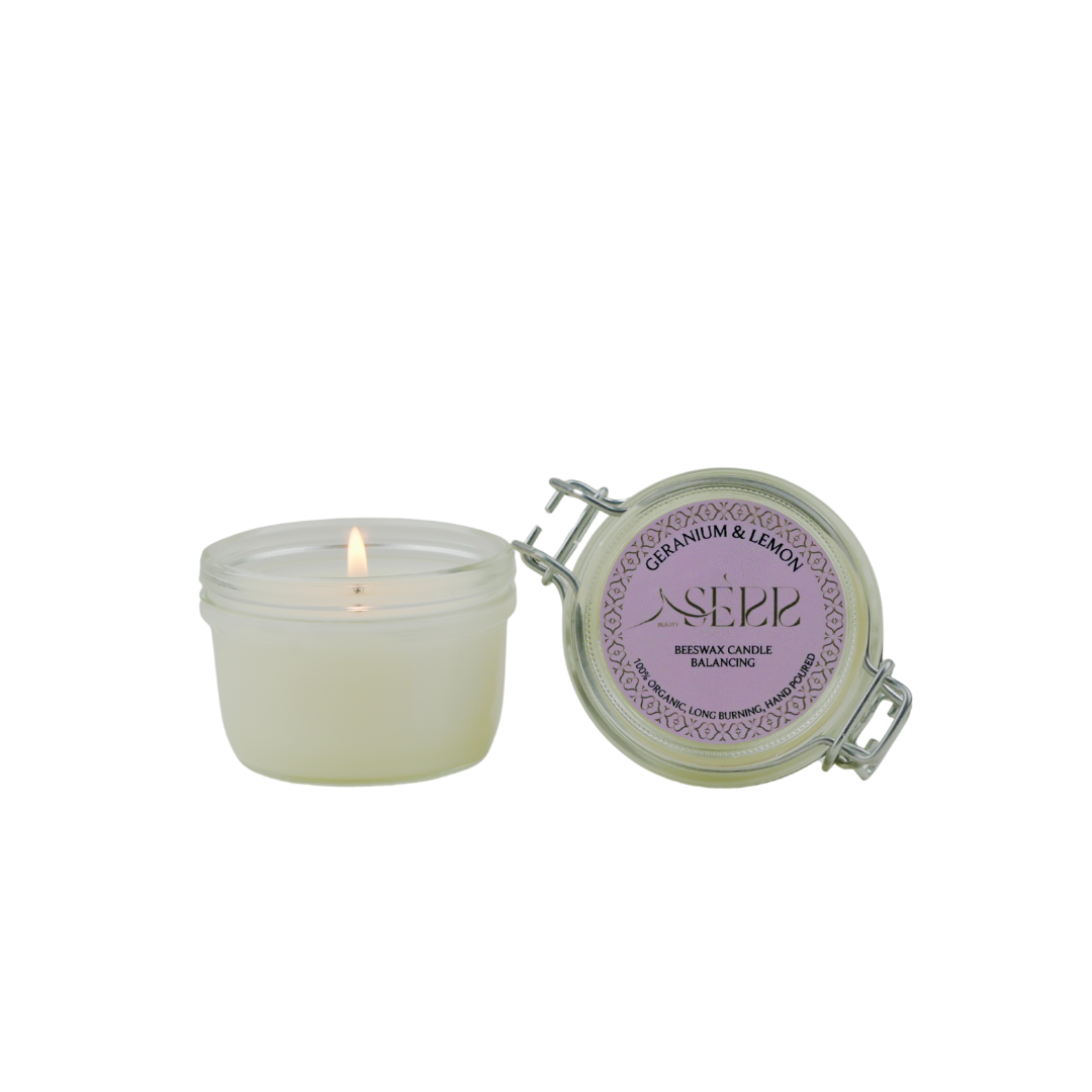 SerrBeauty Geranie & Zitrone Bienenwachs Duftkerze 125 g